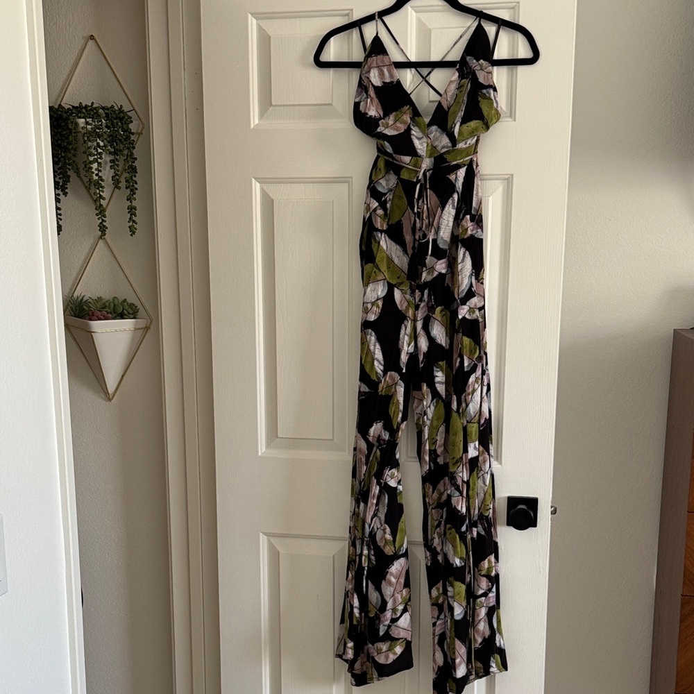 Lulu's Black and Green Floral Jumpsuit
